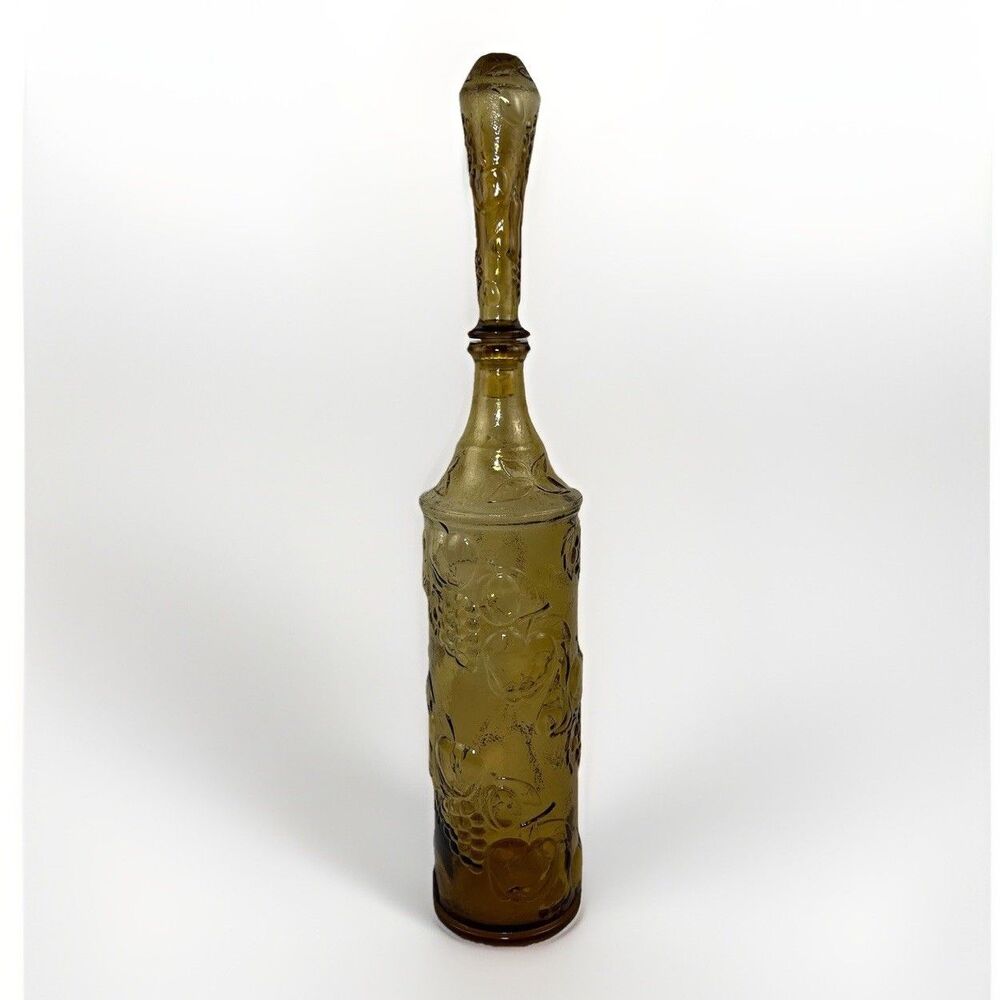 MCM Empoli Italian Ember Glass Decanter Genie Bottle Grape Fruit 20.5” W Stopper